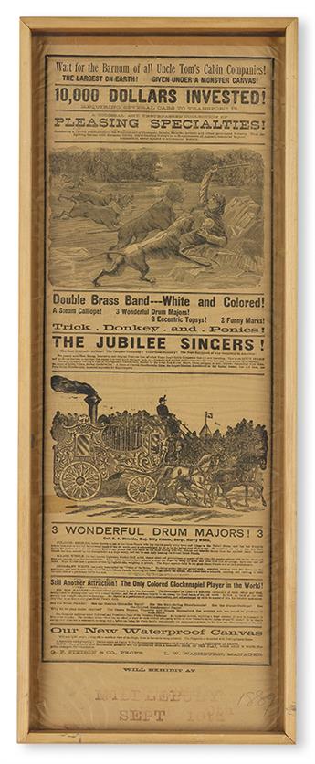 (MUSIC--MINSTRELSY.) Stetsons Big Spectacular Uncle Toms Cabin Company. Large, double-sided theatrical broadside.